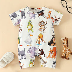 Animal Print Short Sleeve Romper Jumpsuit for Baby Boys and Girls