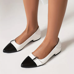 Women's Low Heel Pointed Toe Slip On Faux Leather Shoes