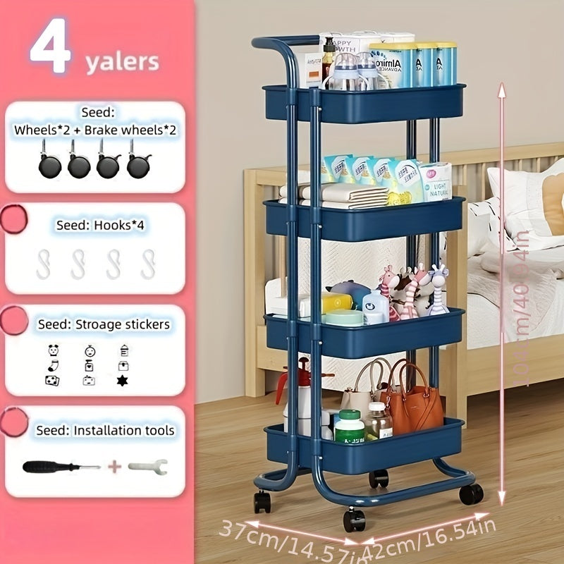 4 Tier 3 Tier Small Cart Rack Floor Living Room with Wheels