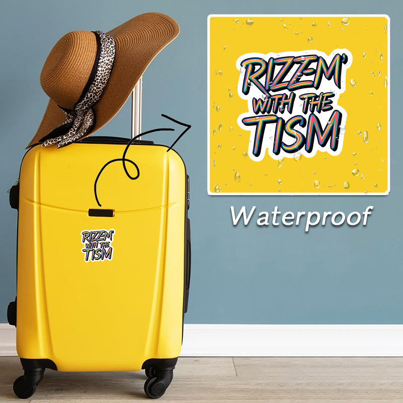 Rizz M' with the Tism Sticker Vibrant Rainbow Text Funny Autism Car Sticker