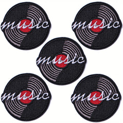 J CARP 5pcs Music Patches For Clothing Jackets Hats Men's Embroidery Iron On