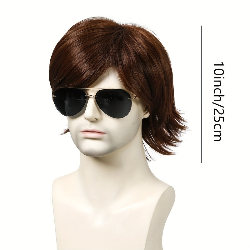 Men's Short Wavy Synthetic Wig Dark Brown