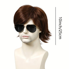 Men's Short Wavy Synthetic Wig Dark Brown