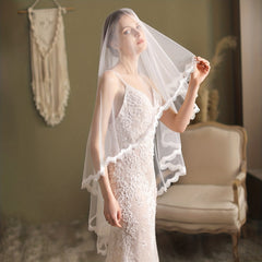 Lace Edge Bridal Veil with Comb Wedding Headwear
