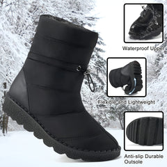 Faux Fur Lined Thermal Snow Boots Plush Furry Round Toe Flat Winter Shoes