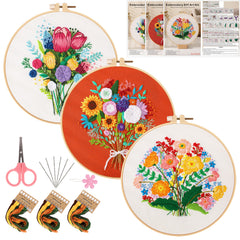 3pcs Embroidery Kit Flower Bouquet Pattern with Hoop 7 9 Inch DIY Gift