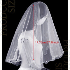 Beaded Mesh Bridal Veil 1 Tier Wedding Headwear