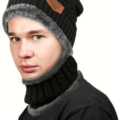 3pcs Winter Thicken Knitted Hat Plush Warm Scarf Non slip Gloves