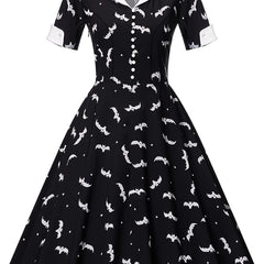 Retro Dress Women's Plus Bat Print Swing Dress