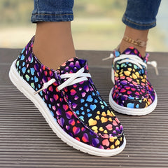 Women's Heart Print Canvas Shoes Low Casual Flats Lightweight Sports Shoes