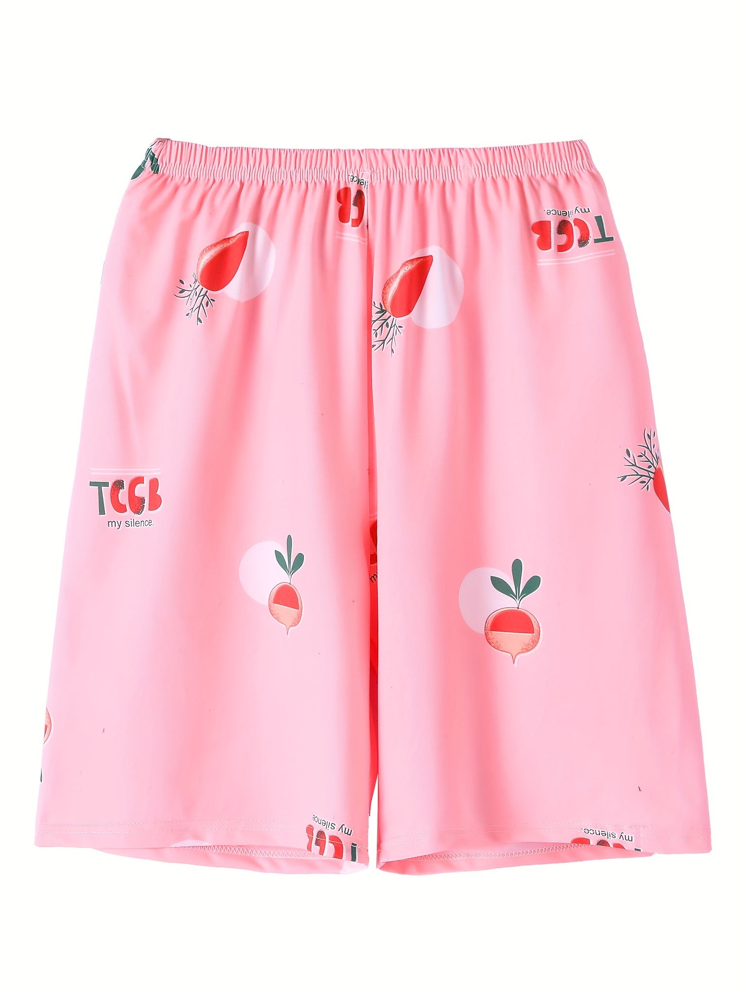 2 Pack Women's Plus Lemon & Strawberry & Turnip Print Elastic Waist Shorts Set