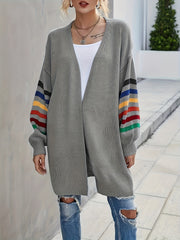 Casual Cardigan Women's Plus Stripe Print Drop