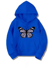 Girls Butterfly Print Hooded Sweatshirt
