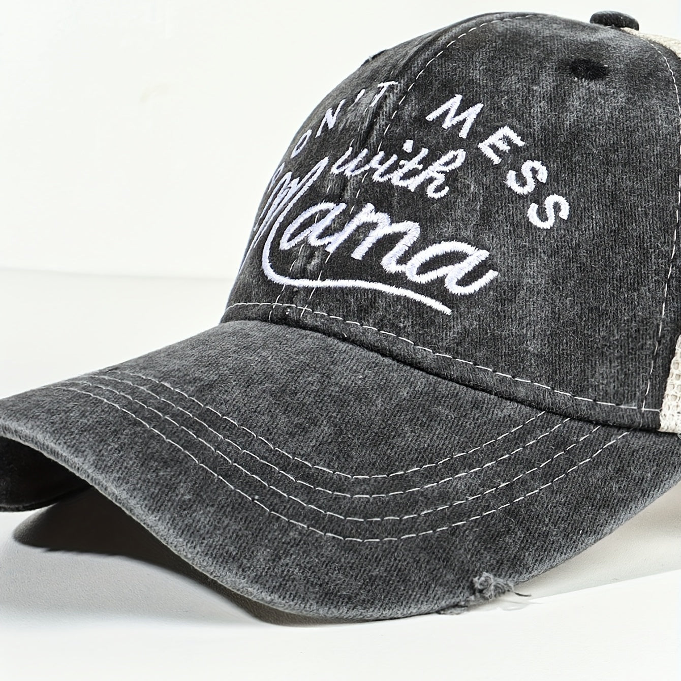 Mom Baseball Cap Distressed Trucker Hat Ponytail Mesh Embroidery Sun Hat