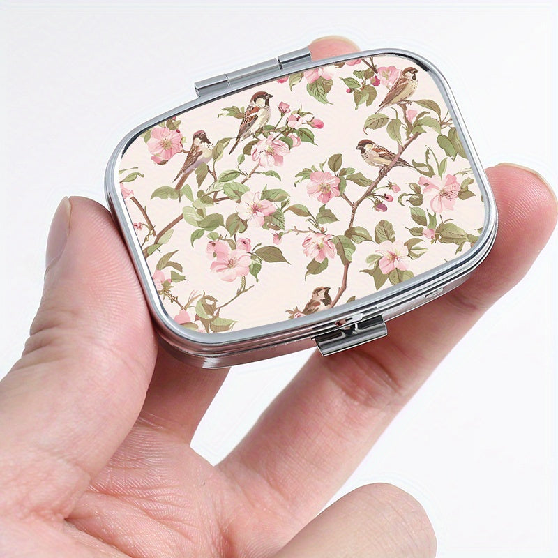 Begonia Tit Print Pattern Square Medicine Box Two Compartment Pill Box