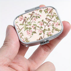 Begonia Tit Print Pattern Square Medicine Box Two Compartment Pill Box