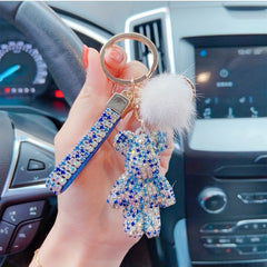 Unique Fun Keychain Gift For Girls with Artificial Diamond Hairball Bear