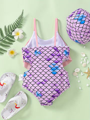 Girls Fish Scale Print Swimsuit Stylish Swimwear For Kids