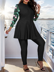 Colorblock Floral Print Peplum Tankini Set