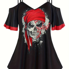 Gothic Dress Women's Skull Print Cold Shoulder Mini Cami Dress