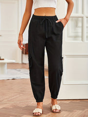 Flap Pockets Fitted Joggers Drawstring Pants for Women