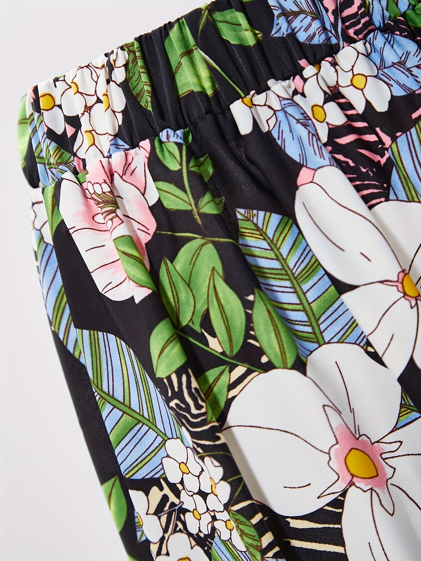 Floral Print Tiered Skirts Elastic Waist Ruffle Trim Skirts