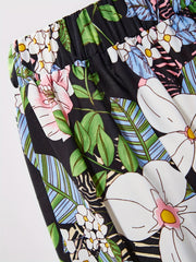 Floral Print Tiered Skirts Elastic Waist Ruffle Trim Skirts