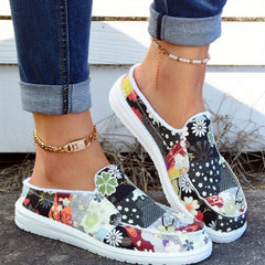 Women's Flower Patchwork Mules Sneakers Slip on Flat Slippers
