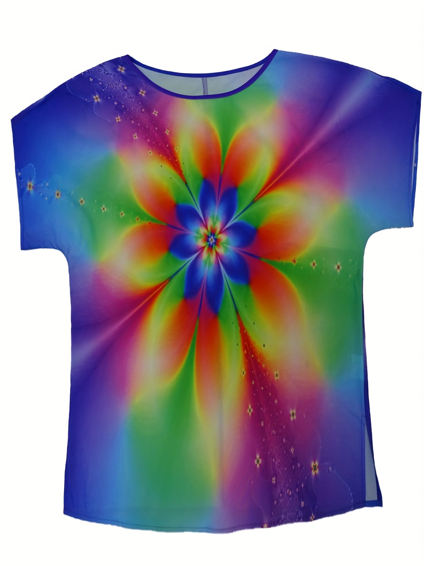 Floral Print Short Sleeve Round Neck T-shirt Plus Size Women's Casual Blouse