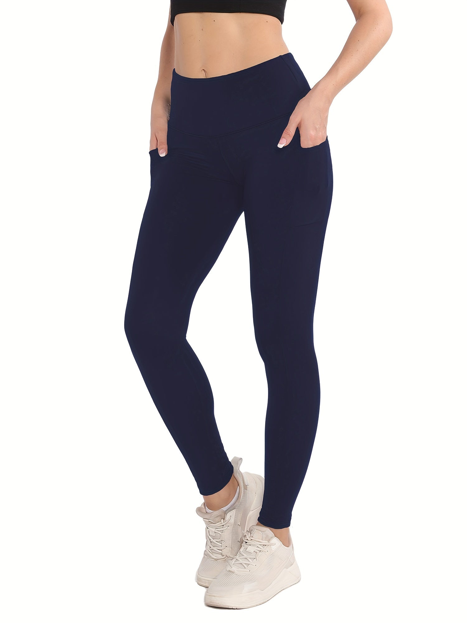 High Waist Cropped Yoga Pants Side Pockets Slim Fit Stretchy Yoga Leggings