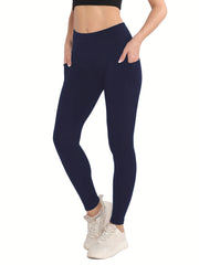 High Waist Cropped Yoga Pants Side Pockets Slim Fit Stretchy Yoga Leggings