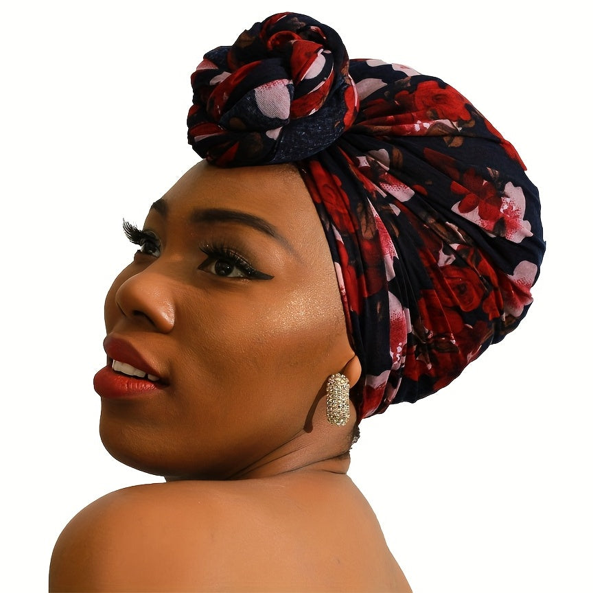 Paisley Printed Hijab Knotted Turban Cap Elastic Head Wrap