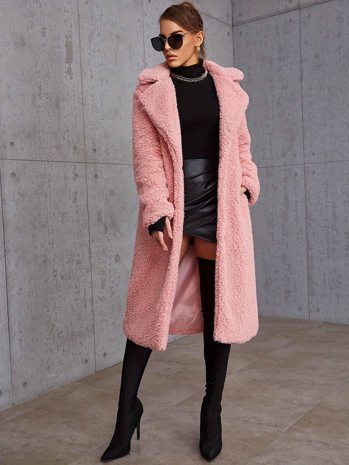 Plush Lapel Neck Coat for Winter Women's Outerwear