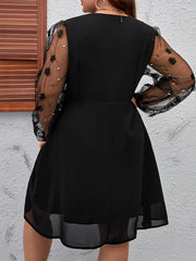 Contrast Mesh Embroidered V Neck Midi Dress Plus Size
