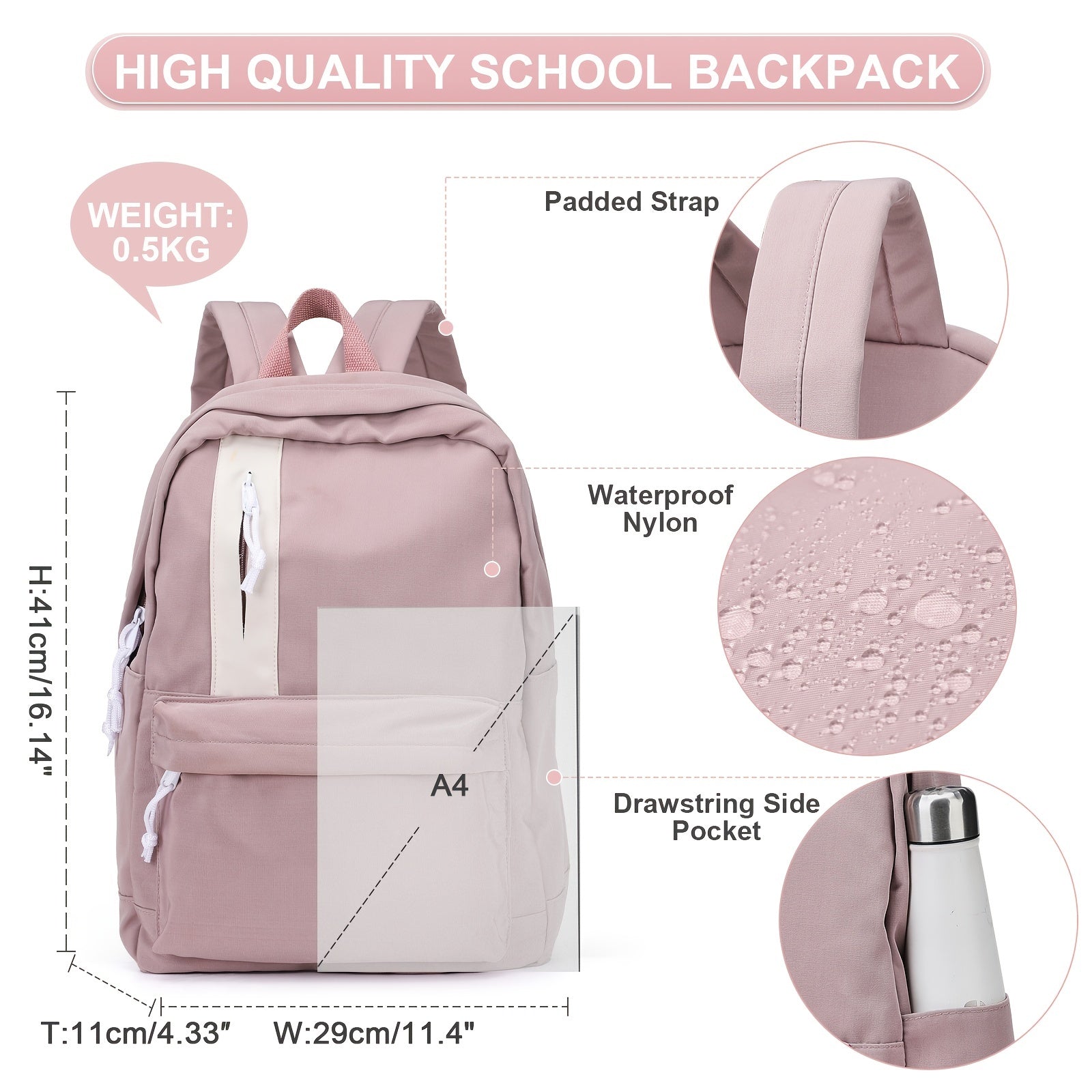 Colorblock School Bag Preppy Daypack All Match Zipper Travel Bag