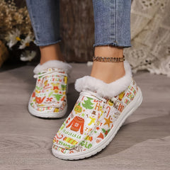 Christmas Cartoon Elements Print Skateboard Shoes Women's Low Top Sneakers