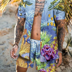 Men's Hawaii T-shirt & Shorts Matching Set For Summer