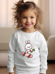 Girls Rabbit Pattern Crew Neck Long Sleeve Sweatshirt