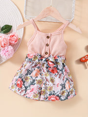 Baby Girls Floral Print Racer Back Romper Jumpsuit