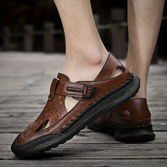 Men's Solid Stitch Closed Toe Sandals Rubber Sole Non-slip Shoes
