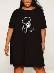 Dog Print Sleep Dress, Short Sleeve Nightdress