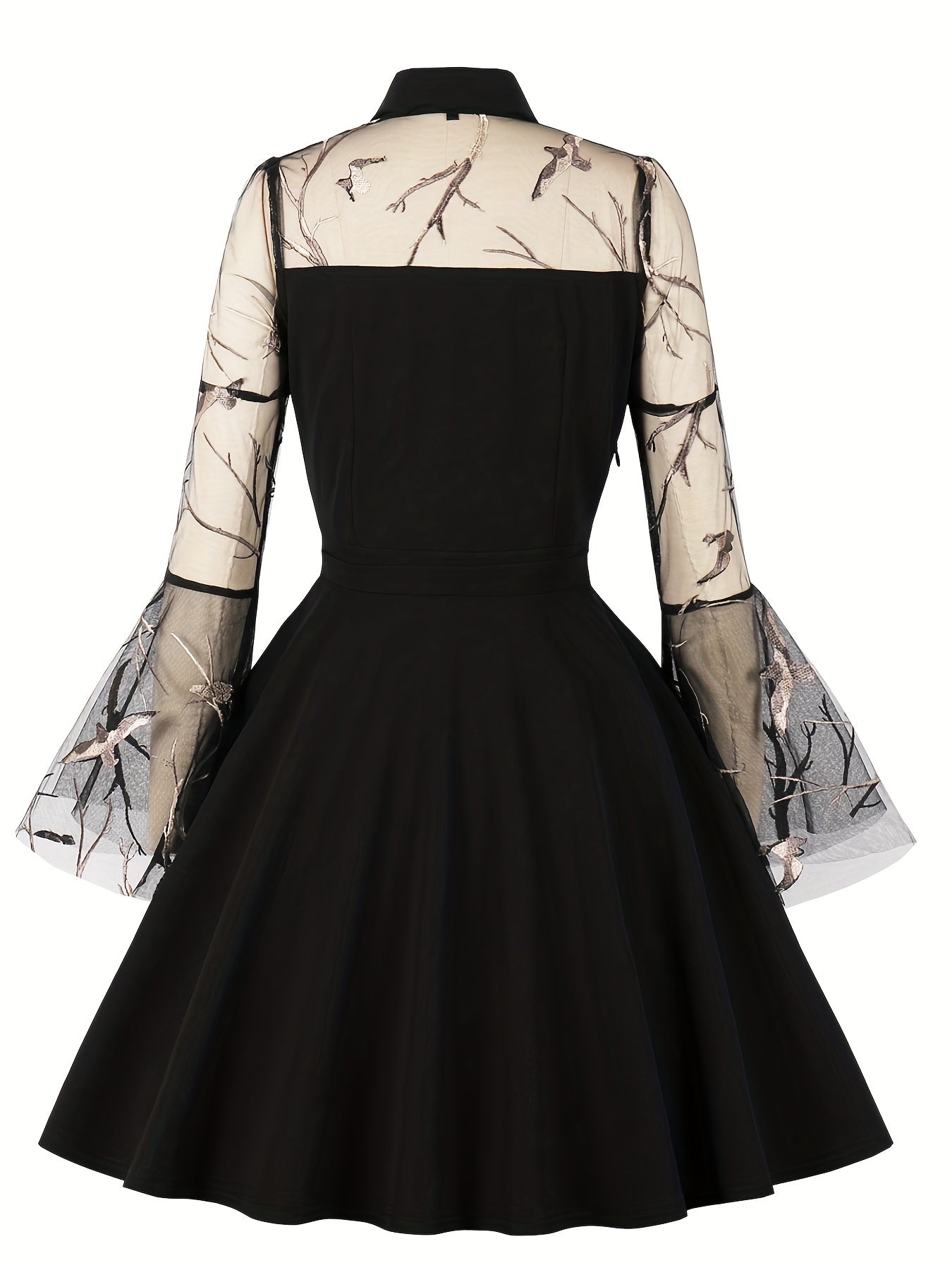 Halloween Dress Women's Cut Out Jacquard Mesh Bell Sleeve
