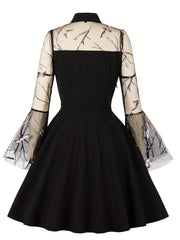 Halloween Dress Women's Cut Out Jacquard Mesh Bell Sleeve