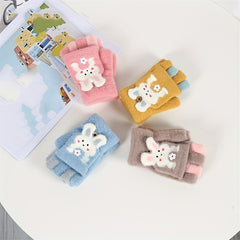 Winter Kids Half Finger Gloves Bunny Point Girls Boys