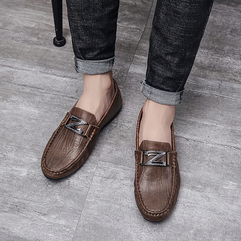 Men's Slip On Loafer Flat Shoes Brown Grey