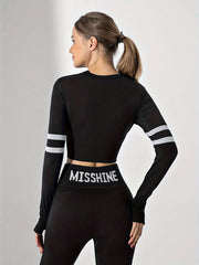 Stripe Pattern Tight Long Sleeve Top Fitness Yoga Running Top
