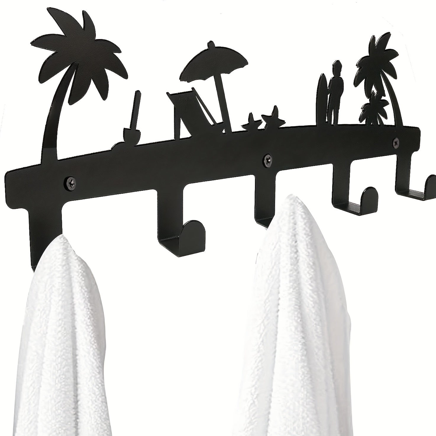 Metal Wall Mounted Towel Rack 5 Hooks Rustproof Waterproof Holder