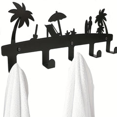 Metal Wall Mounted Towel Rack 5 Hooks Rustproof Waterproof Holder