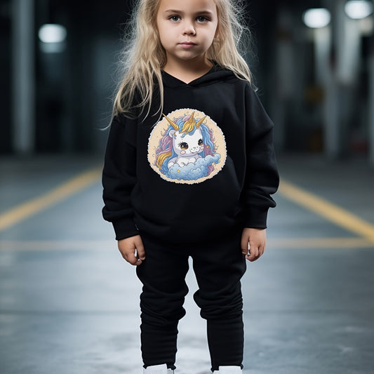 Chubby Unicorn Print Hoodies Pants Set for Kids