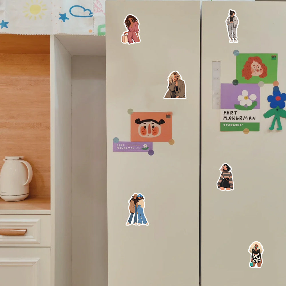 54pcs Girl OOTD Stickers for Phones Cars Journals - Reusable Vinyl